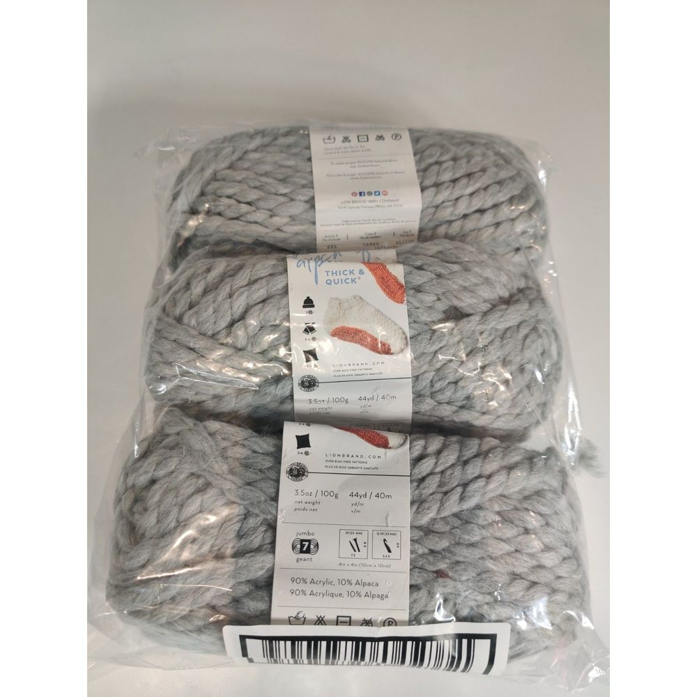 Touch Of Alpaca Thick & Quick Lion Brand Yarn Jumbo 7 Cement 3 pack Lot - Picture 11 of 11